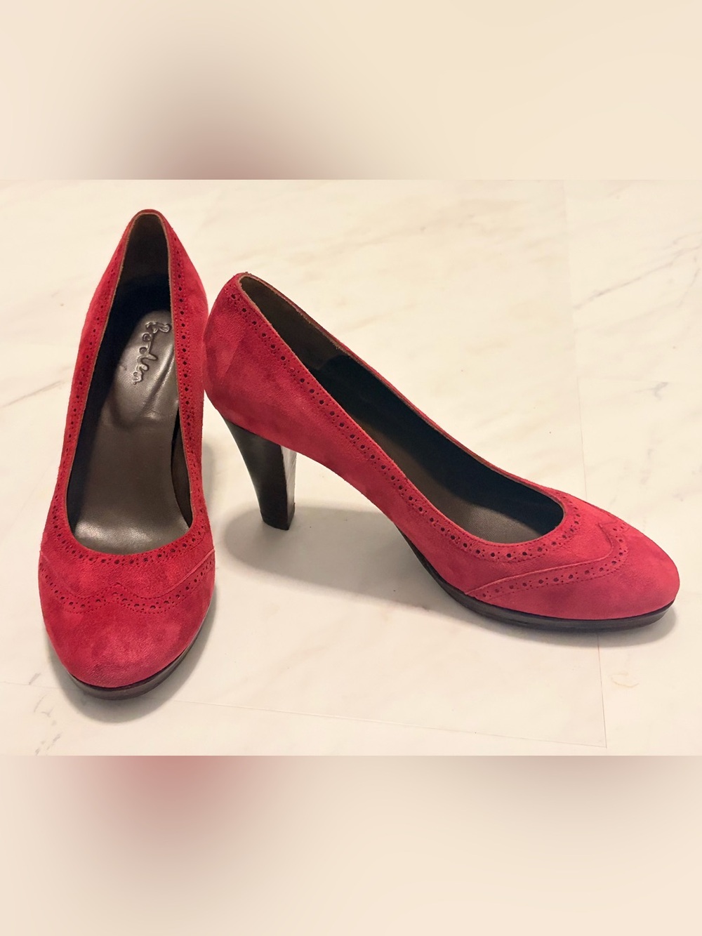 BODEN Womens Size 38 (US 7.5) Burgundy Perforated Suede Leather Pumps EUC - Picture 3 of 13